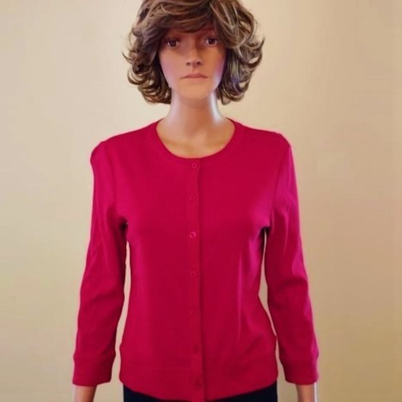 RAFAELLA RED CREW NECK BUTTON UP KNIT SWEATER SIZE S NWOT - Picture 1 of 6
